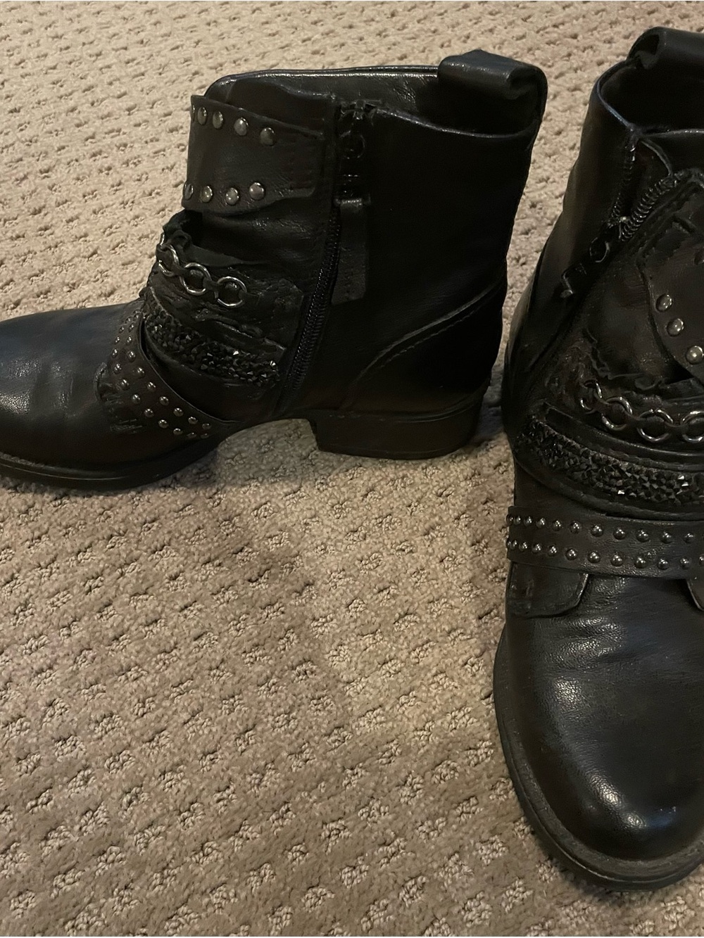 Black Studded Leather Ankle Boots